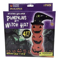 4' Inflatable Halloween Pumpkins with Witch Hat Indoor and Outdoor Decor