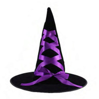 Corsette Style Witch Hat with Purple Ribbon