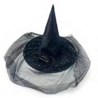 Black Spider Web Witch Hat with Rose and Black Lace
