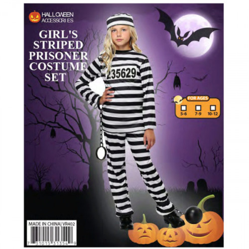 Girl's Striped Prisoner Costume Set Girl's Striped Prisoner Costume Set