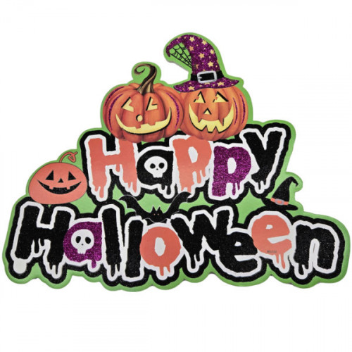 Festive Happy Halloween Core Board Hanging Decor with Jack O' Lanterns and Witch Hat Festive Happy Halloween Core Board Hanging Decor with Jack O' Lanterns and Witch Hat