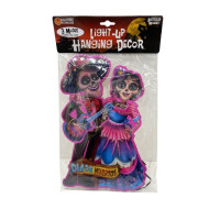 Dia de Muertos Festive Skeleton Couple with Guitar LED Core Board Light-Up Hanging Decor