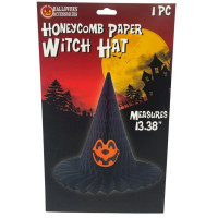 Black Halloween Witch Hat Honeycomb Paper Hanging Decoration with Pumpkin Design