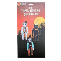 3 Piece  Skeleton, Cat, Witch Set with Dangling Arms and Legs Hanging Honeycomb Paper Decorations