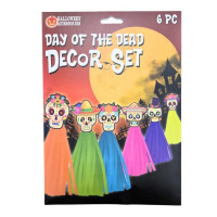 6 Piece Colorful Hanging Skeleton Honeycomb Paper Day of the Dead Decorations Set