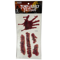5 Piece Bloody Stitches and Handprint Temporary Tattoos