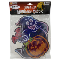 Friendly Ghost with Pumpkin and Bat Core Board LED Light-Up Hanging Party Decor