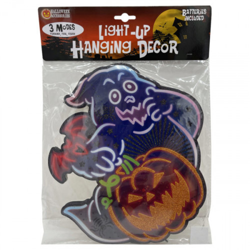 Friendly Ghost with Pumpkin and Bat Core Board LED Light-Up Hanging Party Decor Friendly Ghost with Pumpkin and Bat Core Board LED Light-Up Hanging Party Decor