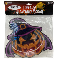 Bat Jack-O'-Lantern Witch with Hat LED Light-Up Hanging Party Decor