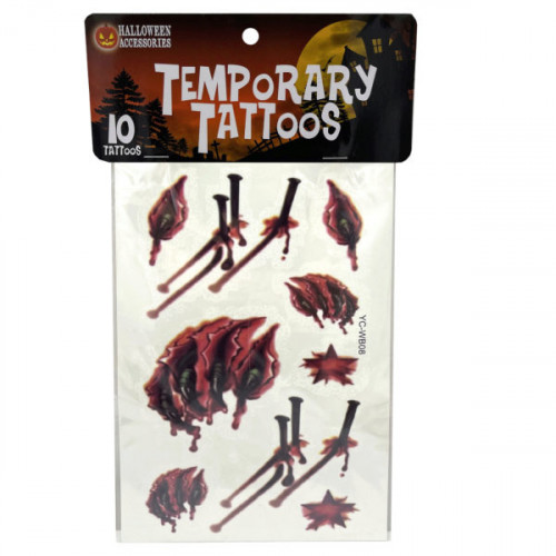 10 Piece Bloody Nail and Ripping Monster Wound Temporary Face Tattoos 10 Piece Bloody Nail and Ripping Monster Wound Temporary Face Tattoos