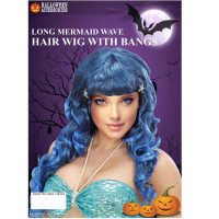 Long Blue Mermaid Wave Hair Wig with Bangs