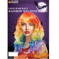 Long Hair Wavy Rainbow Wig with Side Bangs