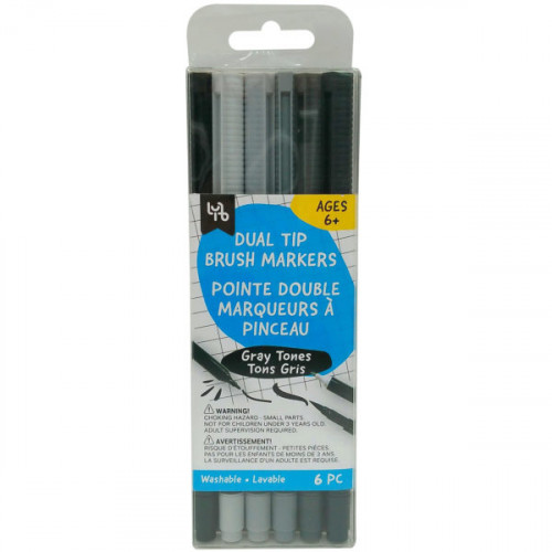 LYB 6 Piece Dual Tip Brush Marker Set