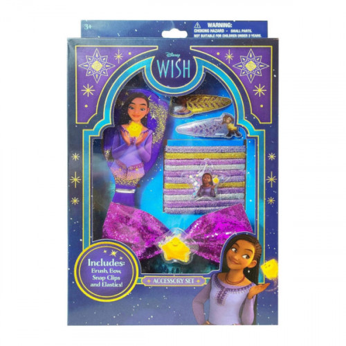 Disney Wish 16 Piece Box Set with Hair Brush Bow PVC Snaps and Elastics Disney Wish 16 Piece Box Set with Hair Brush Bow PVC Snaps and Elastics