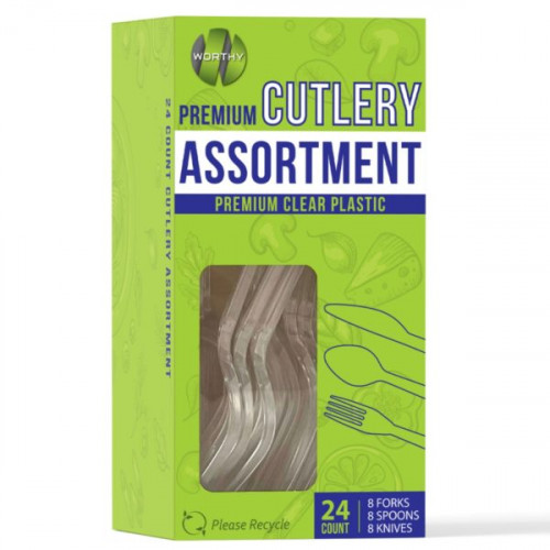 Worthy 24 Piece Premium Clear Plastic Cutlery Assortment Worthy 24 Piece Premium Clear Plastic Cutlery Assortment