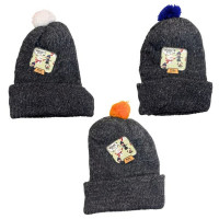 Kids Gray Beanie with Assorted Pom Pom Colors