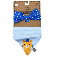 Pet Bow Tie and Small Bandana Set Dots and Squares with Blue Time to Pawty