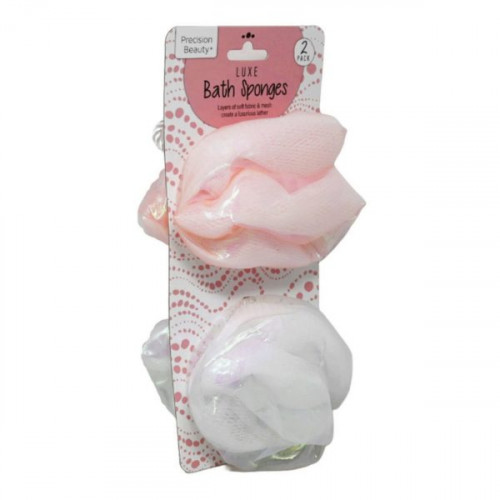 Precision Beauty 2 Pack Luxe Bath Sponges in Coral and White Precision Beauty 2 Pack Luxe Bath Sponges in Coral and White