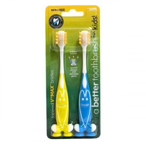 Two Pack V Max Kids Toothbrushes in Citrus and Blue Two Pack V Max Kids Toothbrushes in Citrus and Blue