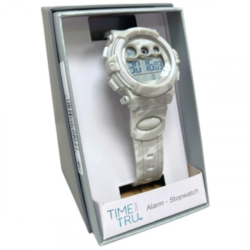 Silver-Tone Digital Chronograph Sport Watch