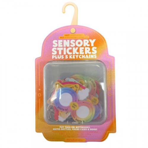 Mindfulness 30 Count Sensory Shape Stickers and 5 Keychains in Reusable Case Mindfulness 30 Count Sensory Shape Stickers and 5 Keychains in Reusable Case