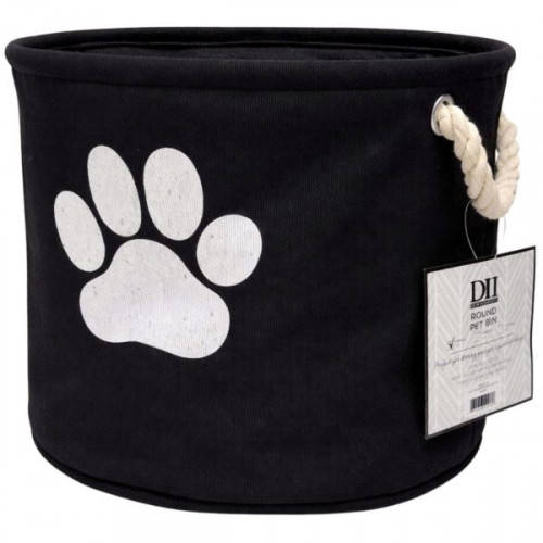Bone Dry Polyester Round Pet Bin Size Small in Black with Paw Design Bone Dry Polyester Round Pet Bin Size Small in Black with Paw Design