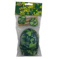 Kid Fun Camo Themed 24 Pack Cupcake Sets with Toothpicks