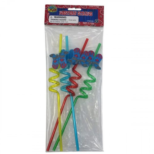 Kid Fun 4 Pack Western Reusable Spiral Straws with Boot Decoration Kid Fun 4 Pack Western Reusable Spiral Straws with Boot Decoration