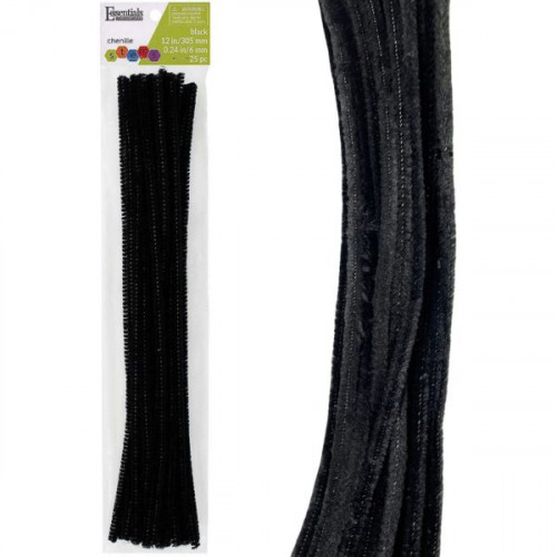 Essentials By Leisure Arts 25 Count Black 12 Inch Chenille Stems Essentials By Leisure Arts 25 Count Black 12 Inch Chenille Stems
