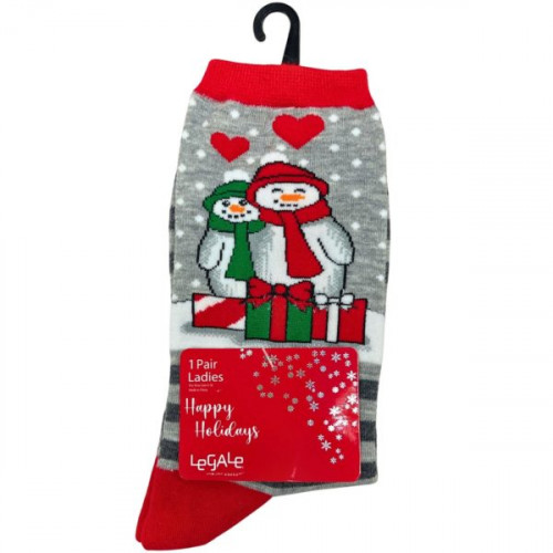 Legale 1Pair Crew Socks Loving Snowmen Grey Ladies Shoe 4-10 Legale 1Pair Crew Socks Loving Snowmen Grey Ladies Shoe 4-10