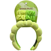 Celavi Sponge Spa Set with 2 Sponge Spa Headbands and Wrist Bands in Green