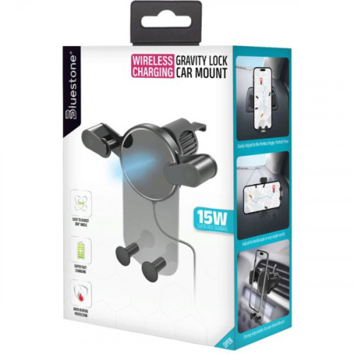 Bluestone 15W Fast Wireless Gravity Lock Vent Mount with Clear Plexi Design