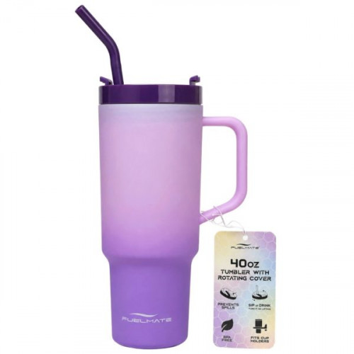 Fuelmate 40 Oz Tumbler With Handle and Rotating Cover in Purple Ombre Fuelmate 40 Oz Tumbler With Handle and Rotating Cover in Purple Ombre