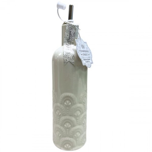 10 Strawberry Street Wren Pattern Round White Ceramic Olive Oil Bottle 23oz