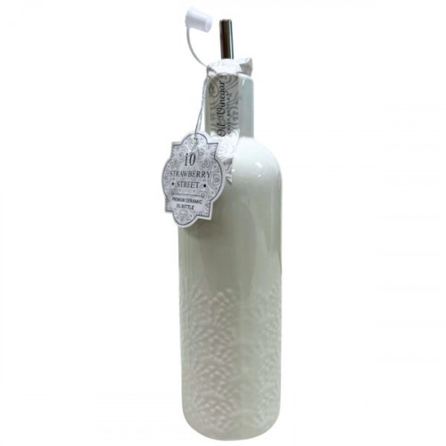10 Strawberry Street York Pattern Round White Ceramic Olive Oil Bottle 23oz 10 Strawberry Street York Pattern Round White Ceramic Olive Oil Bottle 23oz