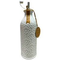10 Strawberry Street York Pattern Round White Ceramic Olive Oil Bottle 20oz