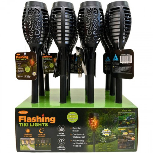 Pinnacle Brands Solar Waterproof Flashing Tiki Light with Dancing Flame Effect in Display