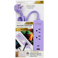 Ciao Tech 5 ft. Surge Protector Extension Cord with 2 Outlets, USB & USB-C Ports in Purple