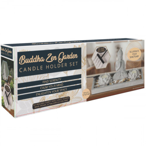 Buddha Zen Garden Lotus Tealight Candle Holder Set Buddha Zen Garden Lotus Tealight Candle Holder Set