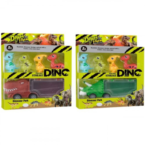 Dino Portable Storage Trailer with 4 Dinosaurs Playset in Assorted Colors