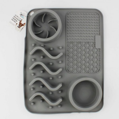 Silicone Slow Feeding Pet Mat with Built-in Bowls and Textured Lick Pads