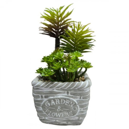 Faux Succulent Arrangement in Cement Pot Decor Planter Faux Succulent Arrangement in Cement Pot Decor Planter