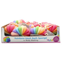 Rainbow Mesh Bath Sponge for Body Washing with Countertop Display