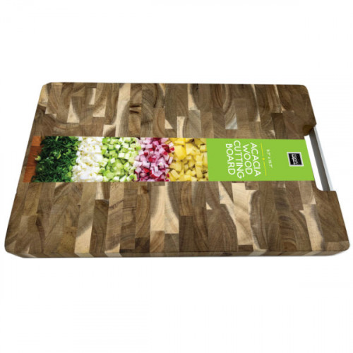 Acacia Wood End Grain Kitchen Chopping Block Cutting Board with Metal Handle Acacia Wood End Grain Kitchen Chopping Block Cutting Board with Metal Handle