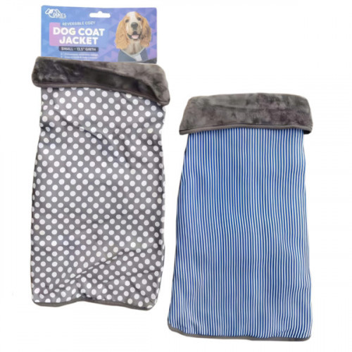 Small Two Strap Cozy Reversible Dog Coat Jacket in Assorted Styles