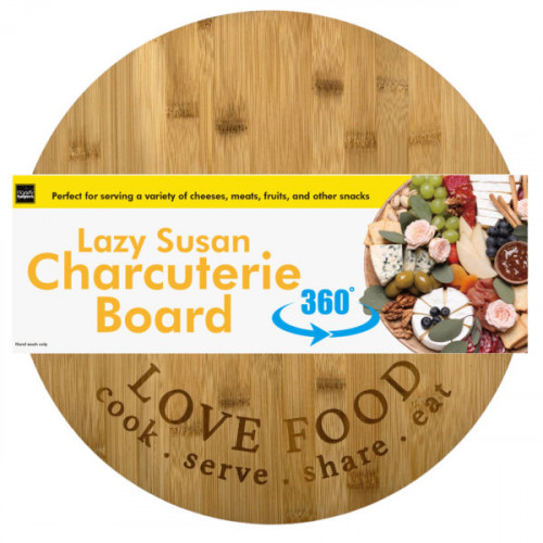 Rotating Charcuterie Board with Love Food Engraved Wording Rotating Charcuterie Board with Love Food Engraved Wording