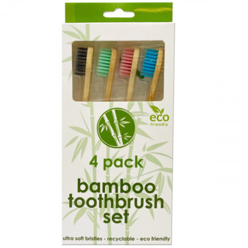 4 Pack Bamboo Toothbrush Set