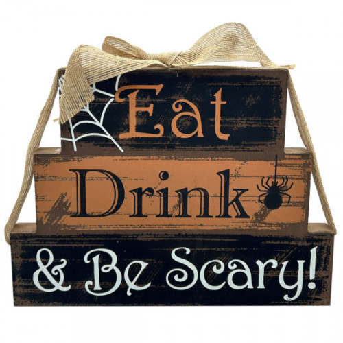 Eat, Drink & Be Scary Block with Bow Halloween Tabletop Stand Eat, Drink & Be Scary Block with Bow Halloween Tabletop Stand