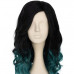 Stylish Black and Teal Blue Ombre Wavy Wig