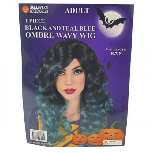 Stylish Black and Teal Blue Ombre Wavy Wig